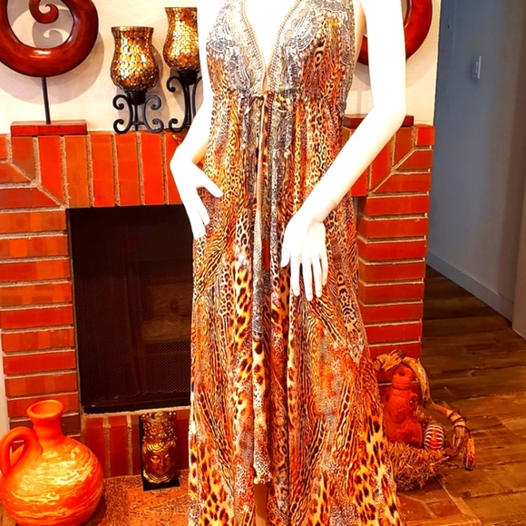 *LAST ONE***MANISH VAID- Silk Leopard Hi-Lo CRY.Emb. Dress-NWT - Picture 10 of 12